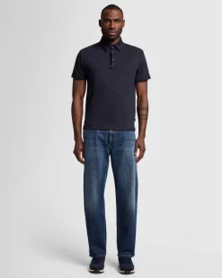 Linen Blend Polo in Ocean Floor