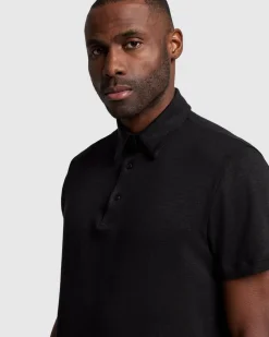 Linen Blend Polo in Ocean Floor