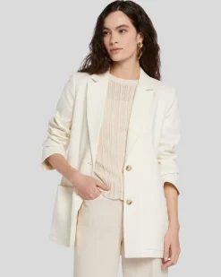Linen-Blend Blazer in Bone