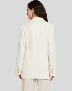 Linen-Blend Blazer in Bone
