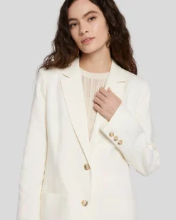 Linen-Blend Blazer in Bone