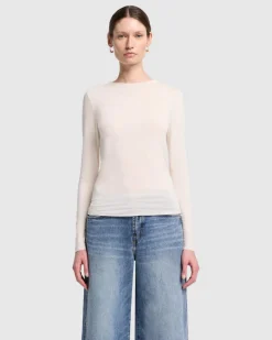 Long Sleeve High Neck Top in Milk