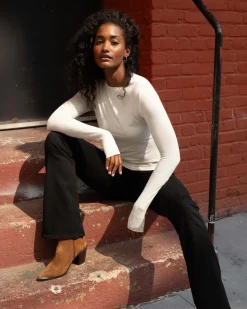 Long Sleeve High Neck Top in Milk