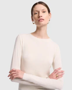 Long Sleeve High Neck Top in Milk