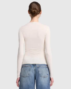 Long Sleeve High Neck Top in Milk