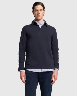 Long Sleeve Polo in Navy