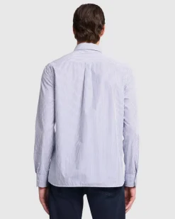 Long Sleeve Poplin Shirt in Navy Stripe
