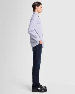 Long Sleeve Poplin Shirt in Navy Stripe