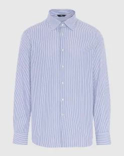 Long Sleeve Poplin Shirt in Navy Stripe