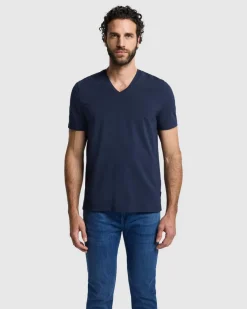 Luxe Performance V-Neck Tee in Seastar