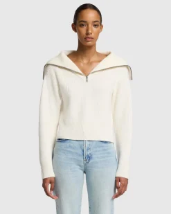 Merino Half Zip Sweater in Off White