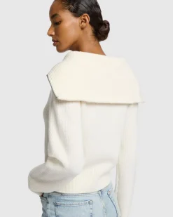 Merino Half Zip Sweater in Off White