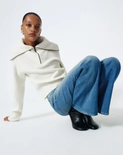 Merino Half Zip Sweater in Off White