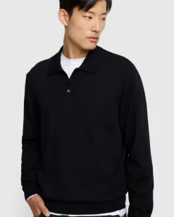 Merino Polo in Black