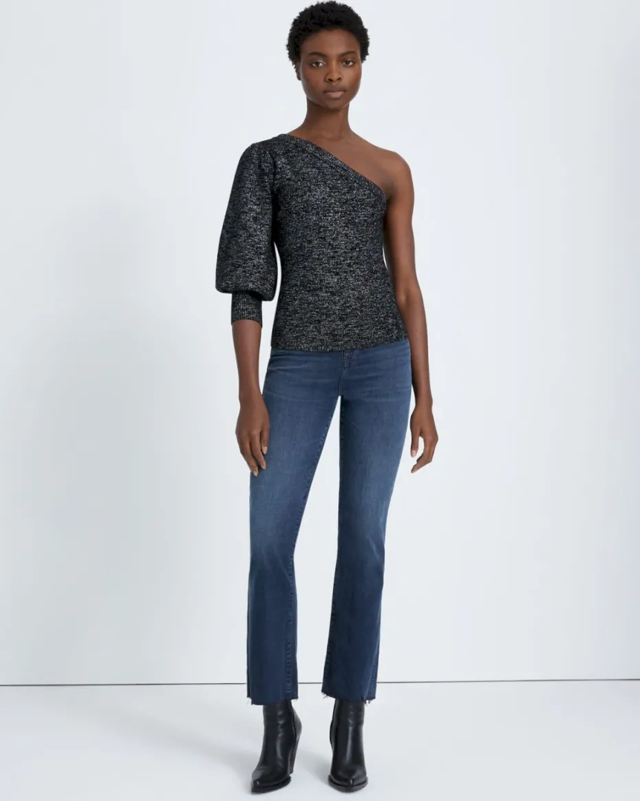 One Shoulder Sweater in Black Metallic