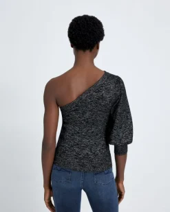 One Shoulder Sweater in Black Metallic