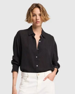 Oversized Button Up in Pinstripes