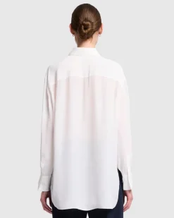 Oversized Silk Button Up in Off White
