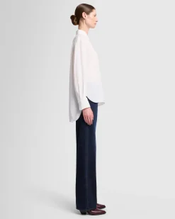 Oversized Silk Button Up in Off White