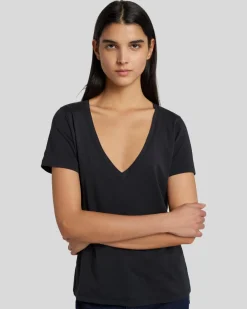 Pima Cotton Easy V-Neck Tee in Moonless Night
