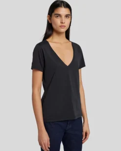 Pima Cotton Easy V-Neck Tee in Moonless Night