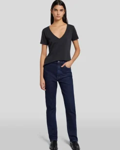 Pima Cotton Easy V-Neck Tee in Moonless Night