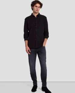 Pique Knit Button Down in Light Blue