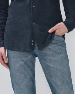 Pique Knit Button Down in Light Blue