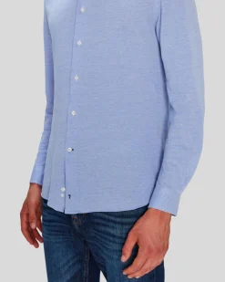 Pique Knit Button Down in Light Blue