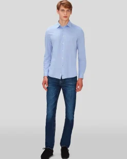 Pique Knit Button Down in Light Blue