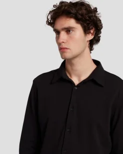 Pique Knit Button Down in Light Blue