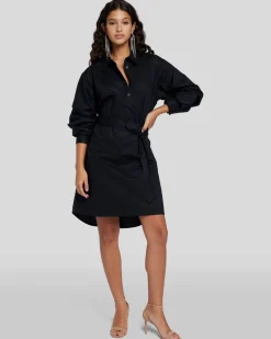 Poplin Shirt Dress in Black