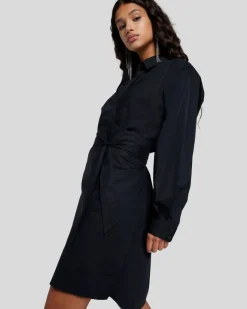 Poplin Shirt Dress in Black