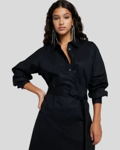 Poplin Shirt Dress in Black