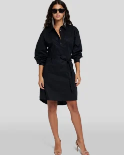 Poplin Shirt Dress in Black