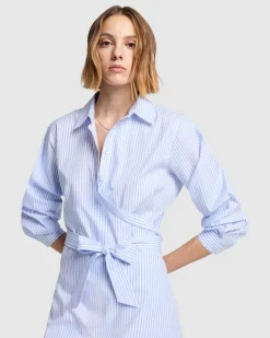 Poplin Shirt Dress in Striped