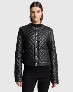 Quilted Leather Jacket in Black