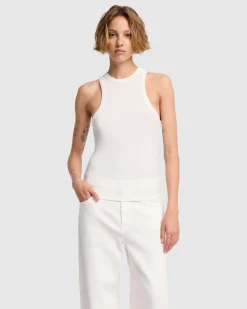 Ribbed Racerback Tank in Milk