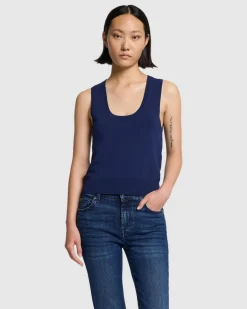 Ribbed Scoop Neck Top In Inkwell
