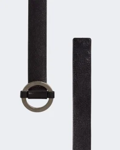 Ring Buckle Leather Belt in Black