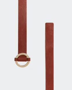 Ring Buckle Leather Belt in Black