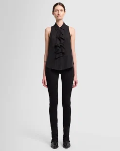 Ruffle Bow Halter Top in Pinstripes