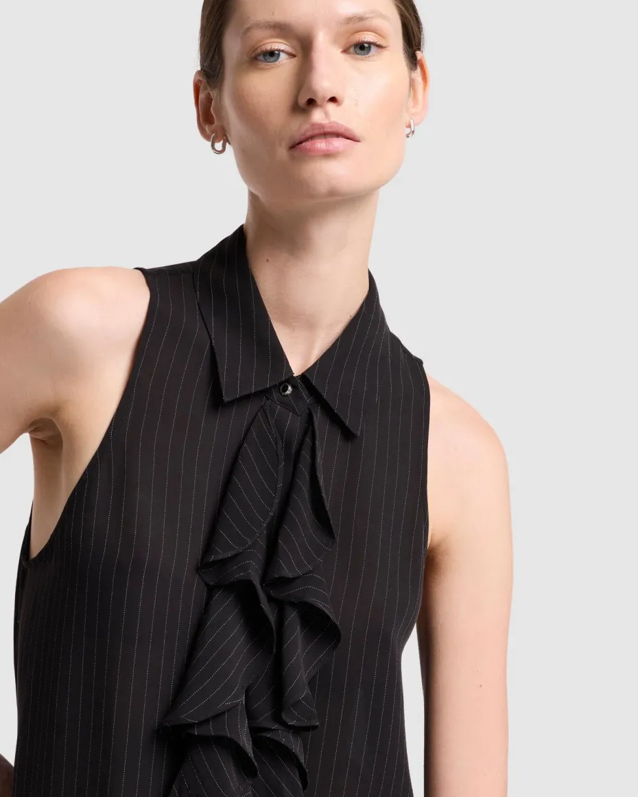 Ruffle Bow Halter Top in Pinstripes
