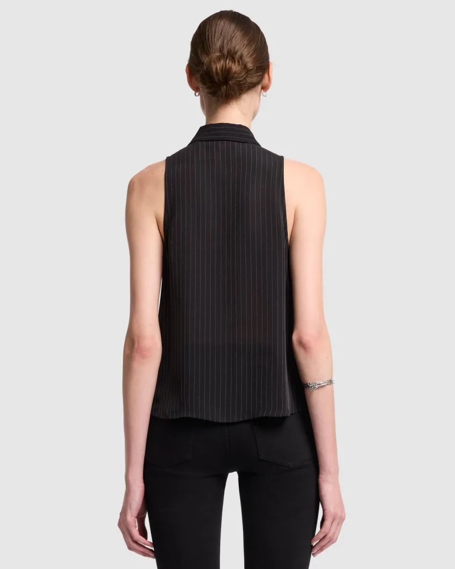 Ruffle Bow Halter Top in Pinstripes