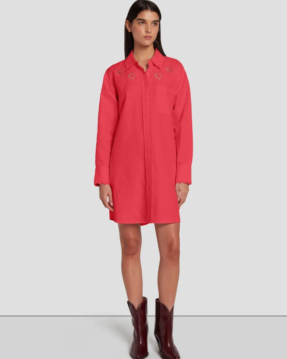 Scalloped Shirt Dress in Geranium