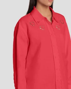 Scalloped Shirt Dress in Geranium