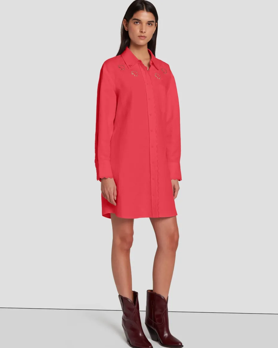 Scalloped Shirt Dress in Geranium
