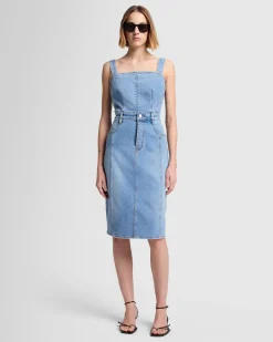 Seamed Denim Midi Dress in Oasis