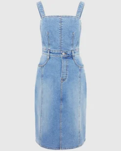 Seamed Denim Midi Dress in Oasis