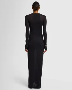 Sheer Long Sleeve Maxi Dress in Black